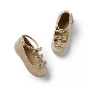 Janie and Jack | Glitter T-Strap Bow Flats | gold | formal wear (size 6)